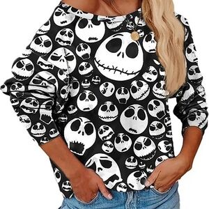 Jack Skellington Faces Womens Long Sleeve Shirt L Disney NBC Halloween Skeleton